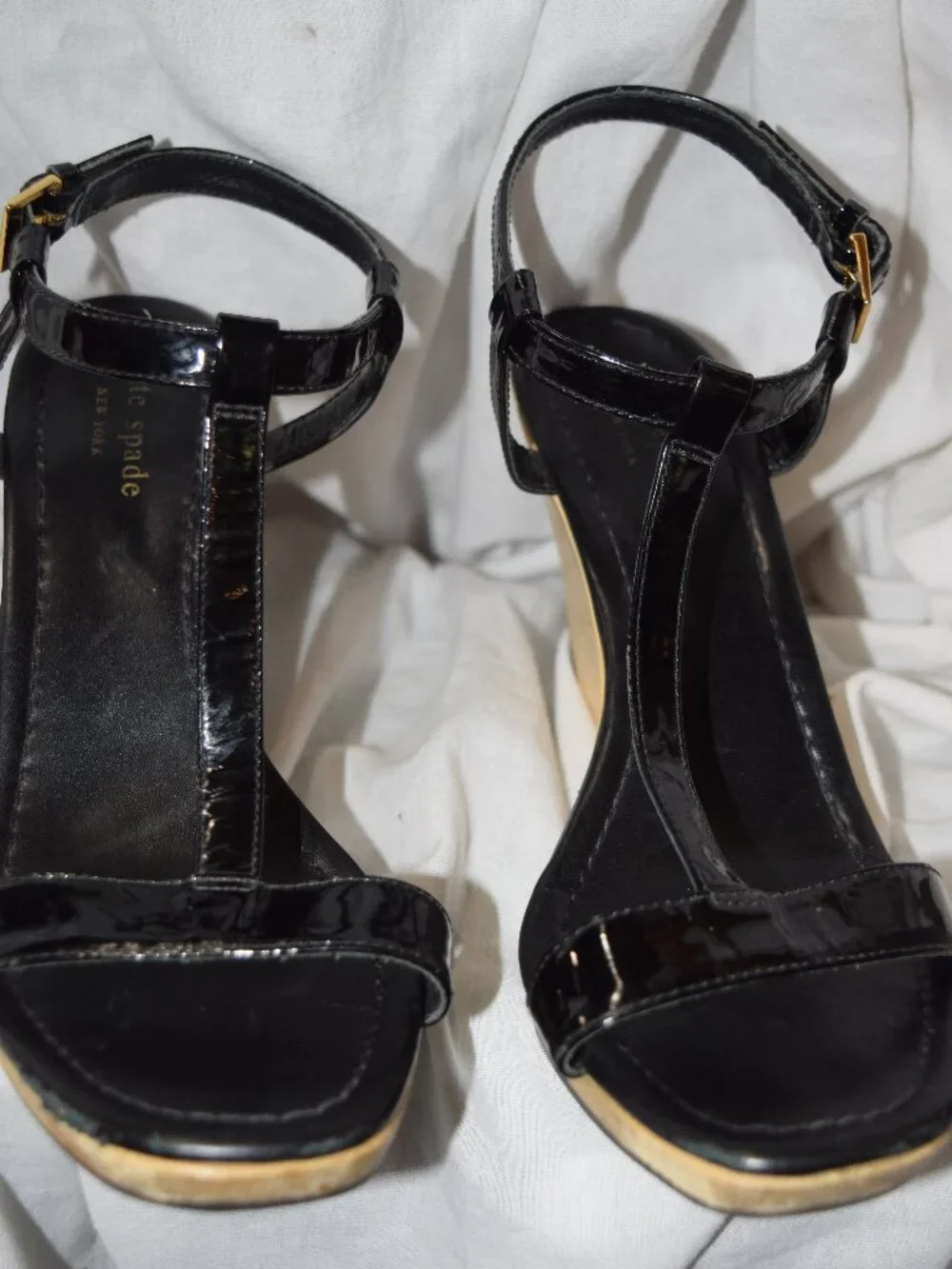 Kate Spade New York Wood Wedge Strappy Platform Sandals Black Size 8M